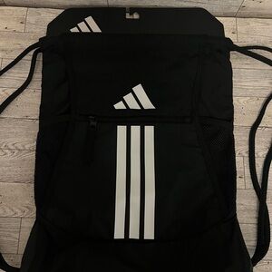 adidas Black Drawstring Backpack with White Stripes